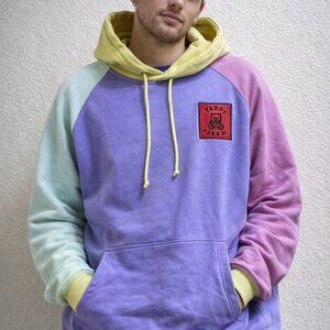 Teddy Fresh Pastel Colorblock Hoodie L Purple Yellow Streetwear Relaxed Hype